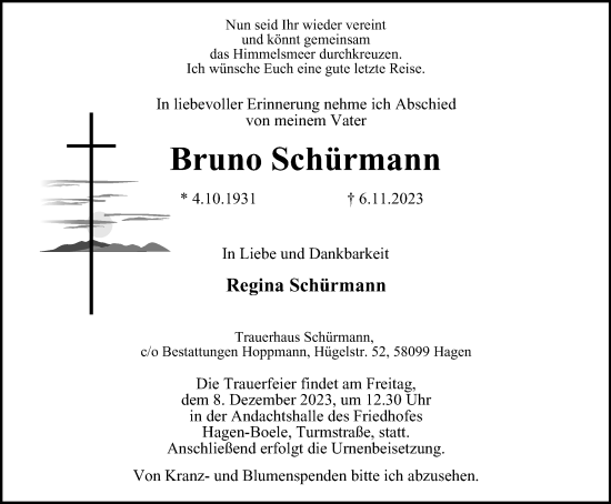 Traueranzeige von Bruno Schürmann von Tageszeitung