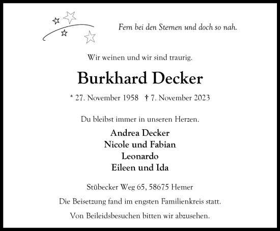 Traueranzeige von Burkhard Decker von Tageszeitung