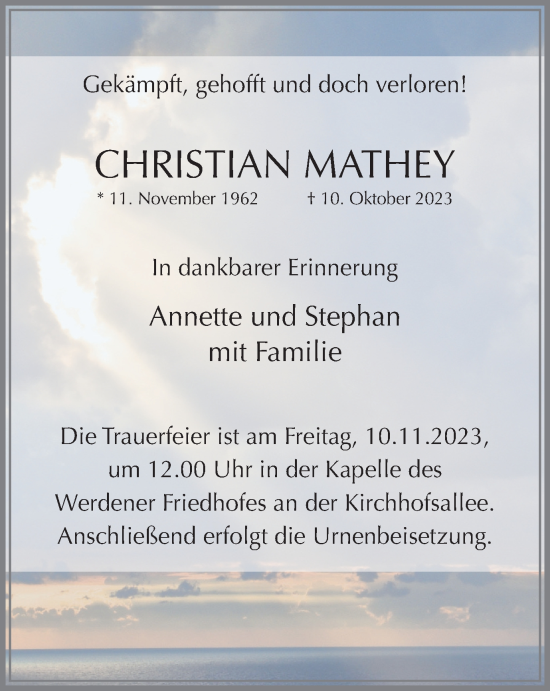 Traueranzeige von Christian Mathey von Tageszeitung