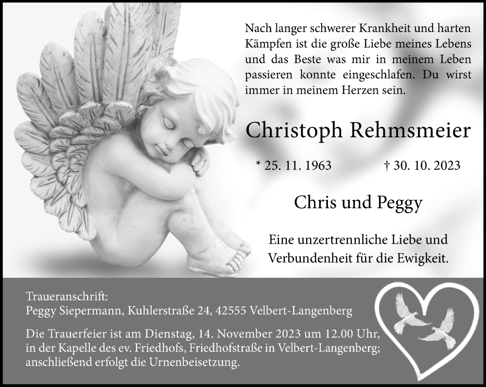  Traueranzeige für Christoph Rehmsmeier vom 11.11.2023 aus Tageszeitung