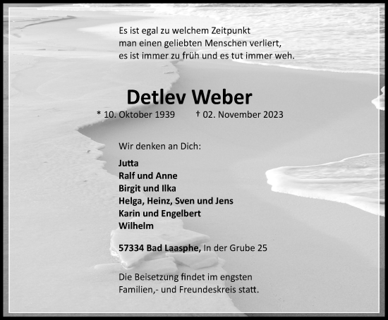 Traueranzeige von Detlev Weber von Tageszeitung