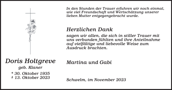 Traueranzeige von Doris Holtgreve von Tageszeitung