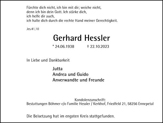 Traueranzeige von Gerhard Hessler von Tageszeitung