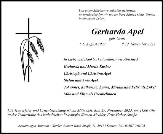 Traueranzeige von Gerharda Apel von Tageszeitung