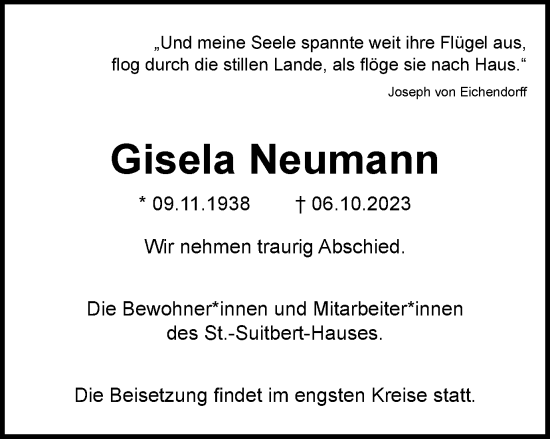 Traueranzeige von Gisela Neumann von Tageszeitung