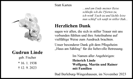 Traueranzeige von Gudrun Linde von Tageszeitung