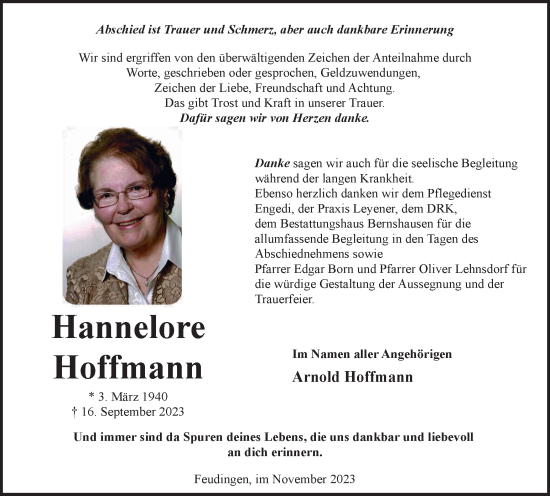 Traueranzeige von Hannelore Hoffmann von Tageszeitung