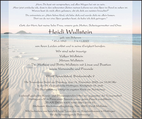 Traueranzeige von Heidi Wullstein von Tageszeitung