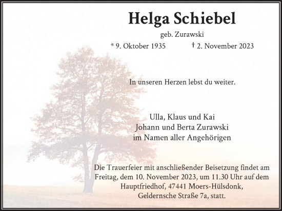 Traueranzeige von Helga Schiebel von Tageszeitung