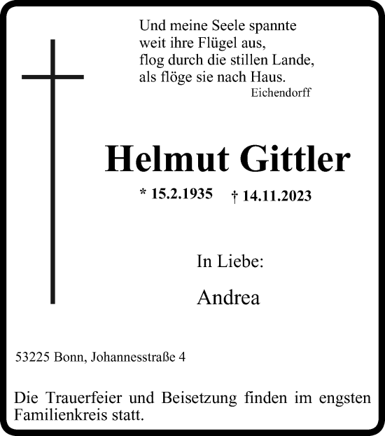 Traueranzeige von Helmut Gittler von Tageszeitung