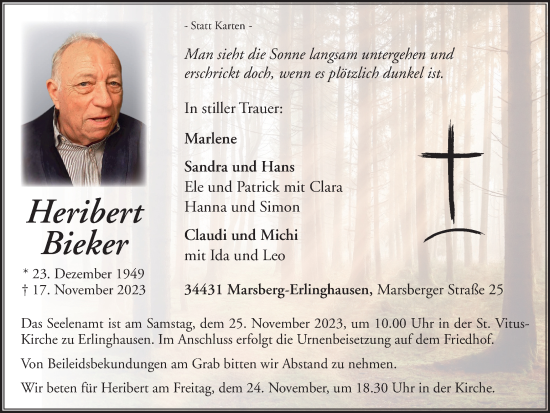 Traueranzeige von Heribert Bieker von Tageszeitung