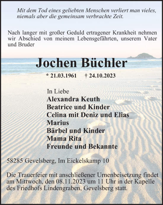 Traueranzeige von Jochen Büchler von Tageszeitung