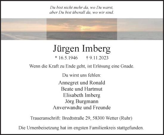 Traueranzeige von Jürgen Imberg von Tageszeitung