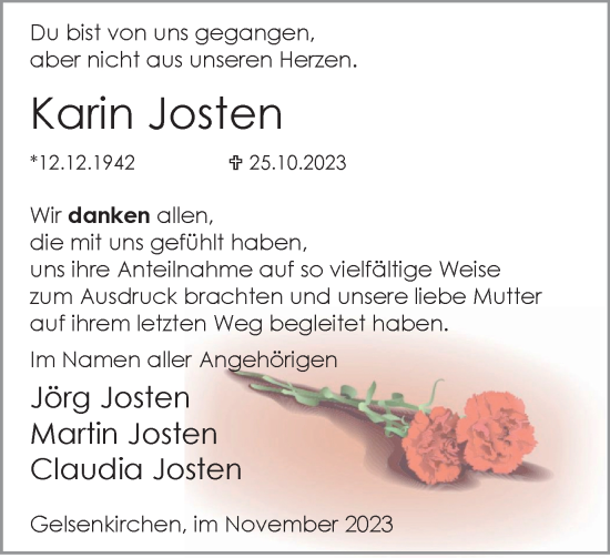 Traueranzeige von Karin Josten von Tageszeitung