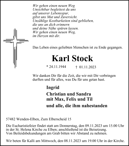 Traueranzeige von Karl Stock von Tageszeitung