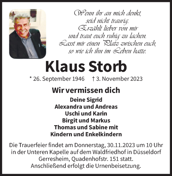 Traueranzeige von Klaus Storb von Tageszeitung