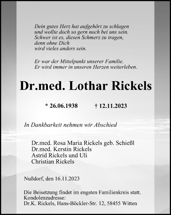 Traueranzeige von Lothar Rickels von Tageszeitung