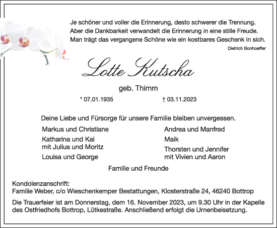 Traueranzeige von Lotte Kutscha von Tageszeitung