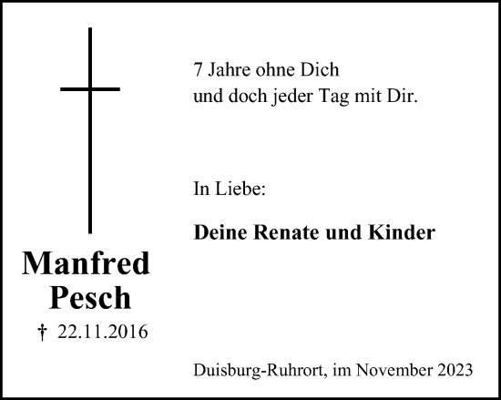 Traueranzeige von Manfred Pesch von Tageszeitung