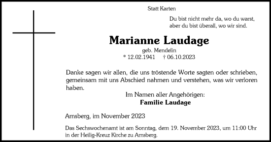 Traueranzeige von Marianne Laudage von Tageszeitung