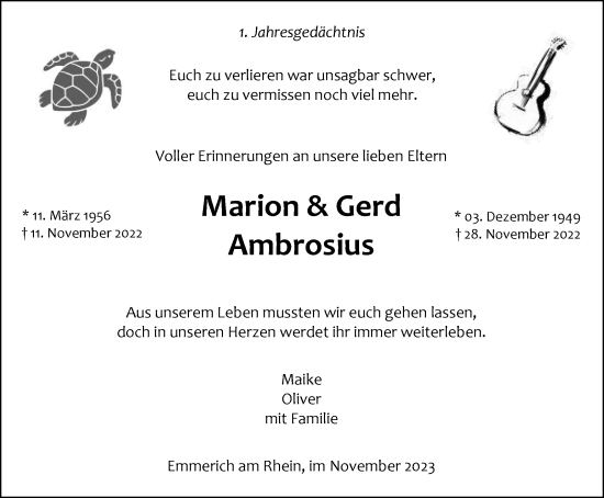Traueranzeige von Marion und Gerd Ambrosius von Tageszeitung