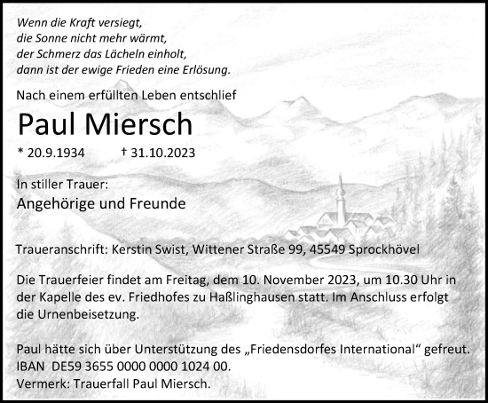 Traueranzeige von Paul Miersch von Tageszeitung