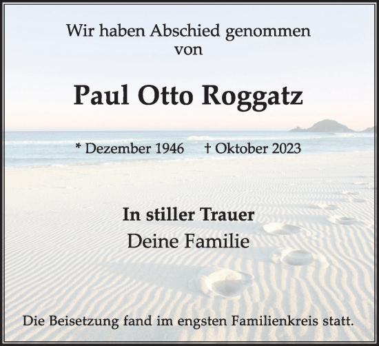 Traueranzeige von Paul Otto Roggatz von Tageszeitung