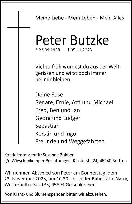 Traueranzeige von Peter Butzke von Tageszeitung