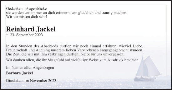 Traueranzeige von Reinhard Jackel von Tageszeitung