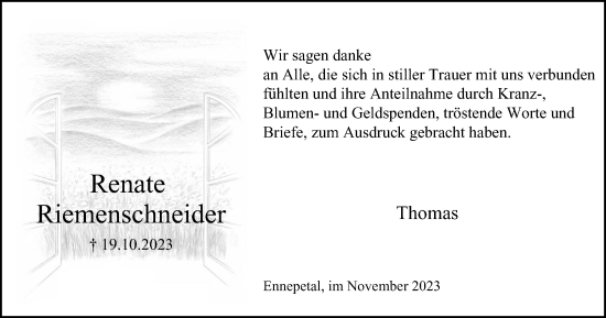 Traueranzeige von Renate Riemenschneider von Tageszeitung