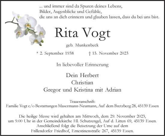 Traueranzeige von Rita Vogt von Tageszeitung