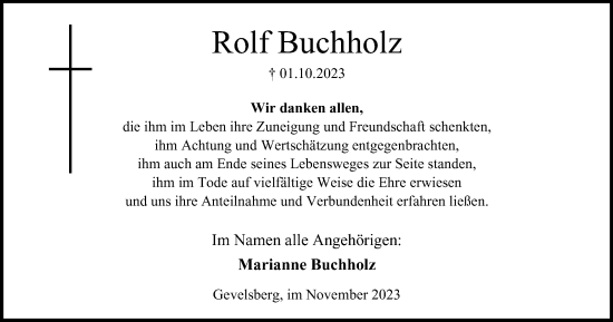 Traueranzeige von Rolf Buchholz von Tageszeitung