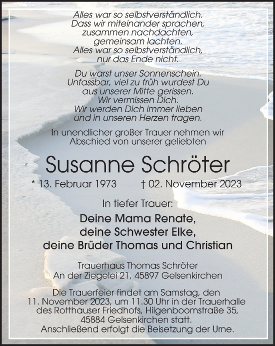 Traueranzeige von Susanne Schröter von Tageszeitung