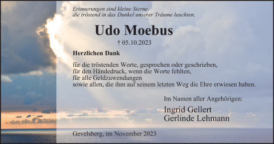 Traueranzeige von Udo Moebus von Tageszeitung