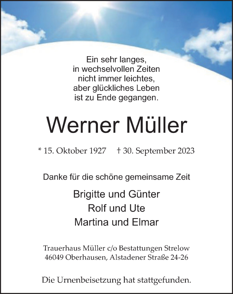  Traueranzeige für Werner Müller vom 04.11.2023 aus Tageszeitung