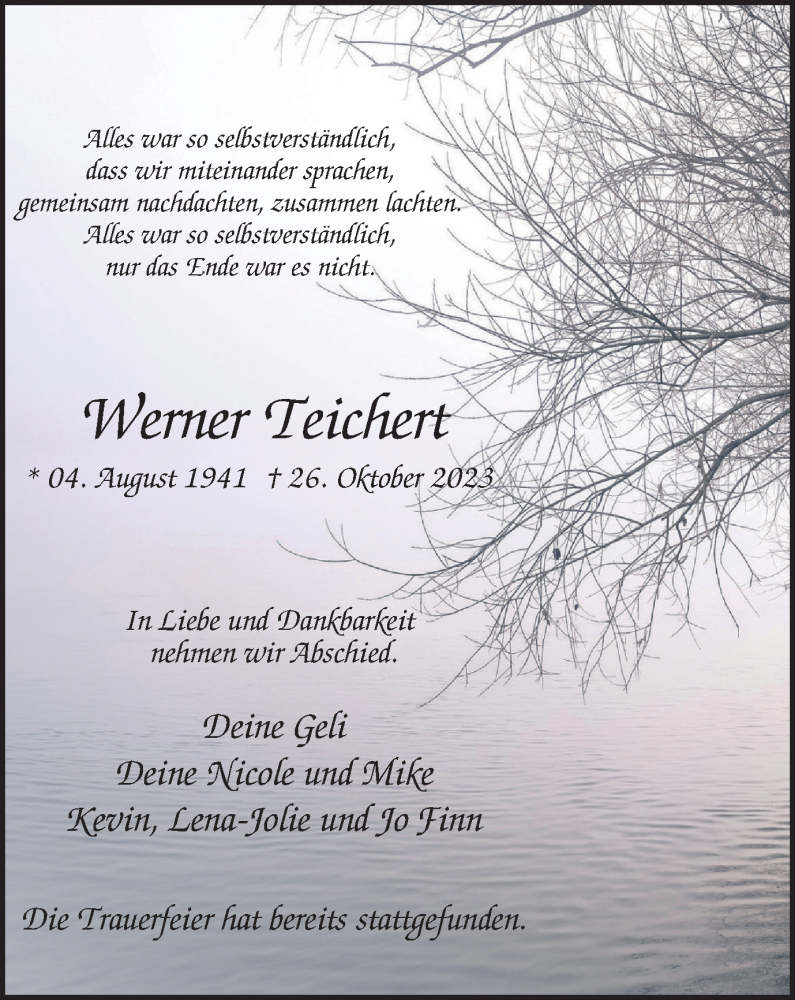 Traueranzeigen von Werner Teiche TrauerinNRW.de