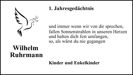 Traueranzeige von Wilhelm Ruhrmann von Tageszeitung