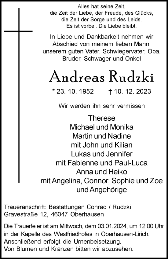Traueranzeige von Andreas Rudzki von Tageszeitung