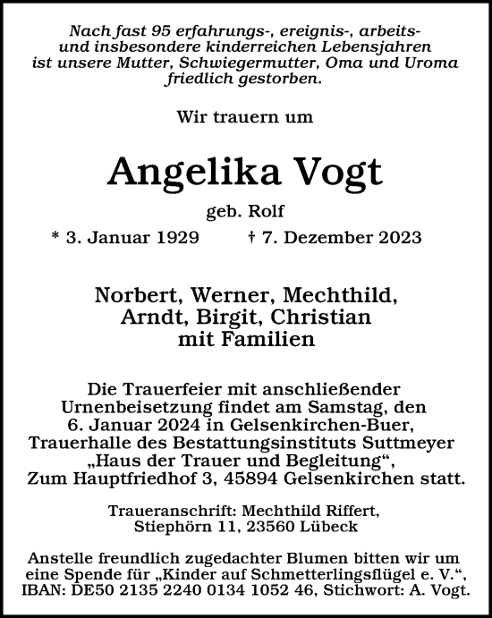 Traueranzeige von Angelika Vogt von Tageszeitung