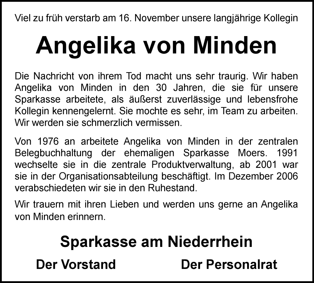  Traueranzeige für Angelika von Minden vom 02.12.2023 aus Tageszeitung