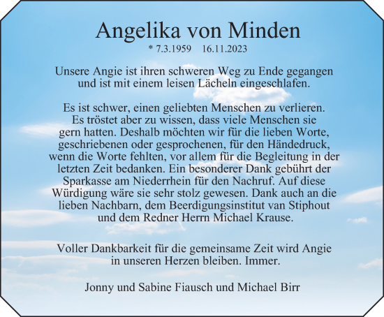 Traueranzeige von Angelika von Minden von Tageszeitung