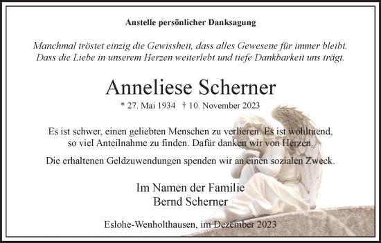 Traueranzeige von Anneliese Scherner von Tageszeitung
