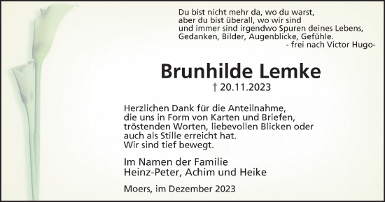 Traueranzeige von Brunhilde Lemke von Tageszeitung