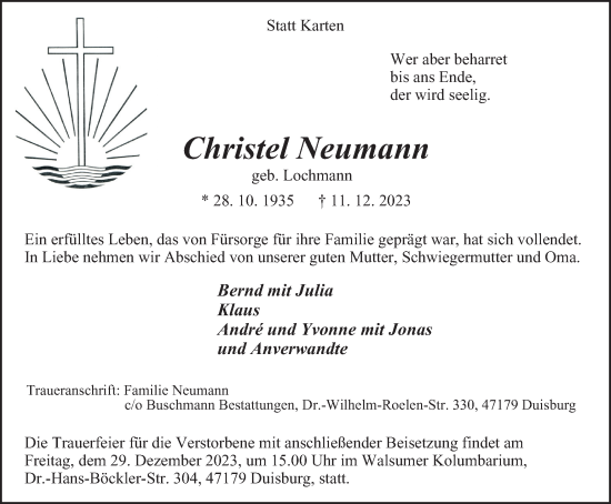 Traueranzeige von Christel Neumann von Tageszeitung