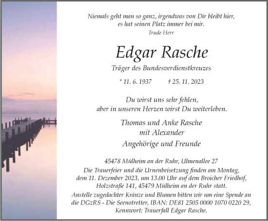 Traueranzeige von Edgar Rasche von Tageszeitung