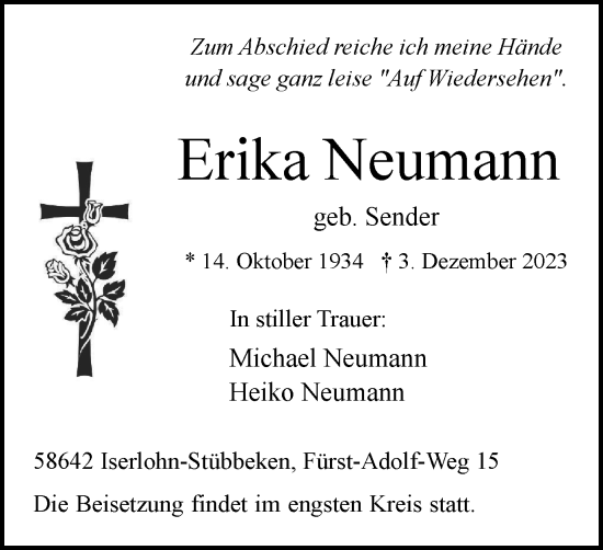 Traueranzeige von Erika Neumann von Tageszeitung