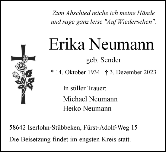 Traueranzeige von Erika Neumann von Tageszeitung