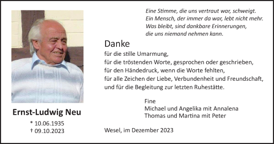 Traueranzeige von Ernst-Ludwig Neu von Tageszeitung