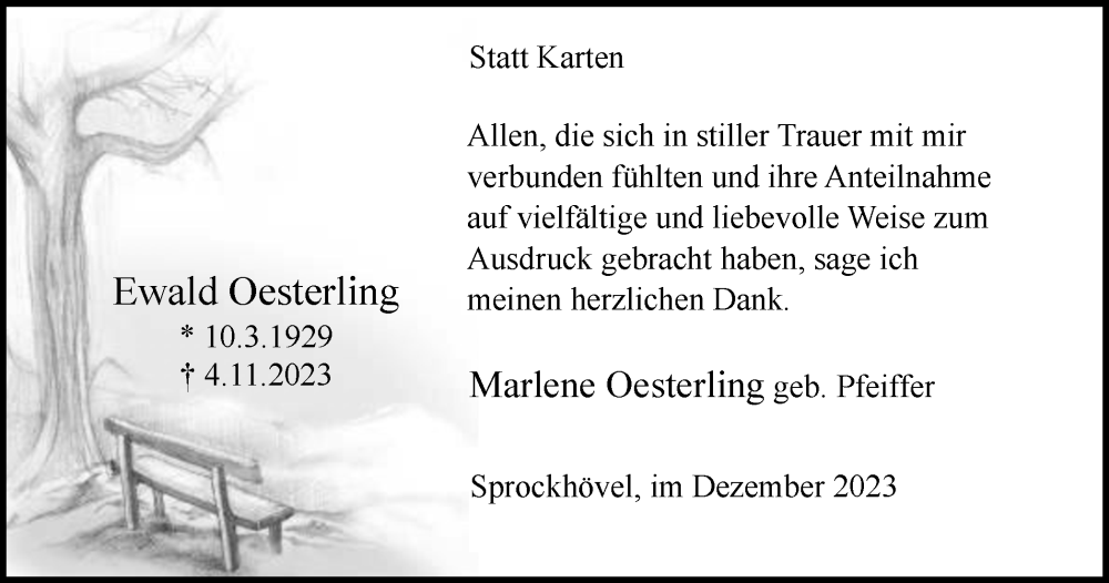  Traueranzeige für Ewald Oesterling vom 09.12.2023 aus Tageszeitung