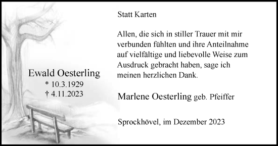 Traueranzeige von Ewald Oesterling von Tageszeitung